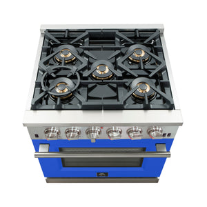 Forno Capriasca 30-Inch Gas Range FFSGS6260-30BLU – Stainless Steel – Gas Range FFSGS6260 30BLU cooktop blue door 2025 10 16