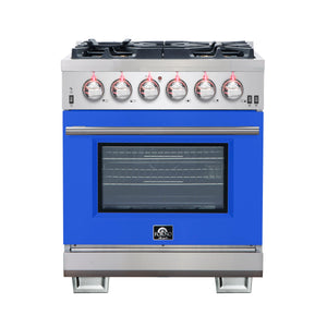Forno Capriasca 30-Inch Gas Range FFSGS6260-30BLU – Stainless Steel – Gas Range FFSGS6260 30BLU front blue door 2025 10 16