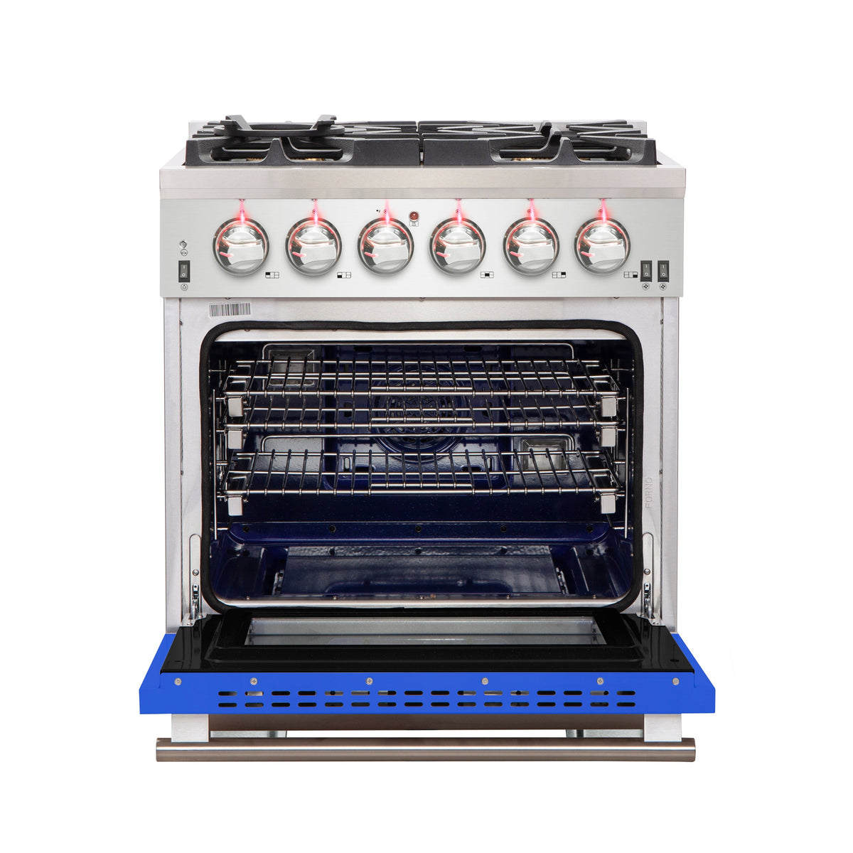 Forno Capriasca 30-Inch Gas Range FFSGS6260-30BLU – Stainless Steel – Gas Range FFSGS6260 30BLU front open blue door 2025 10 16