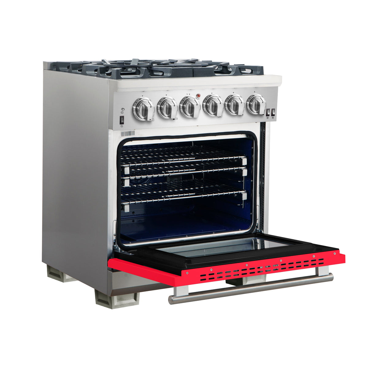 Forno Capriasca 30-Inch Gas Range FFSGS6260-30 – Red – Gas Range FFSGS6260 30RED angle open red door 2025 10 17