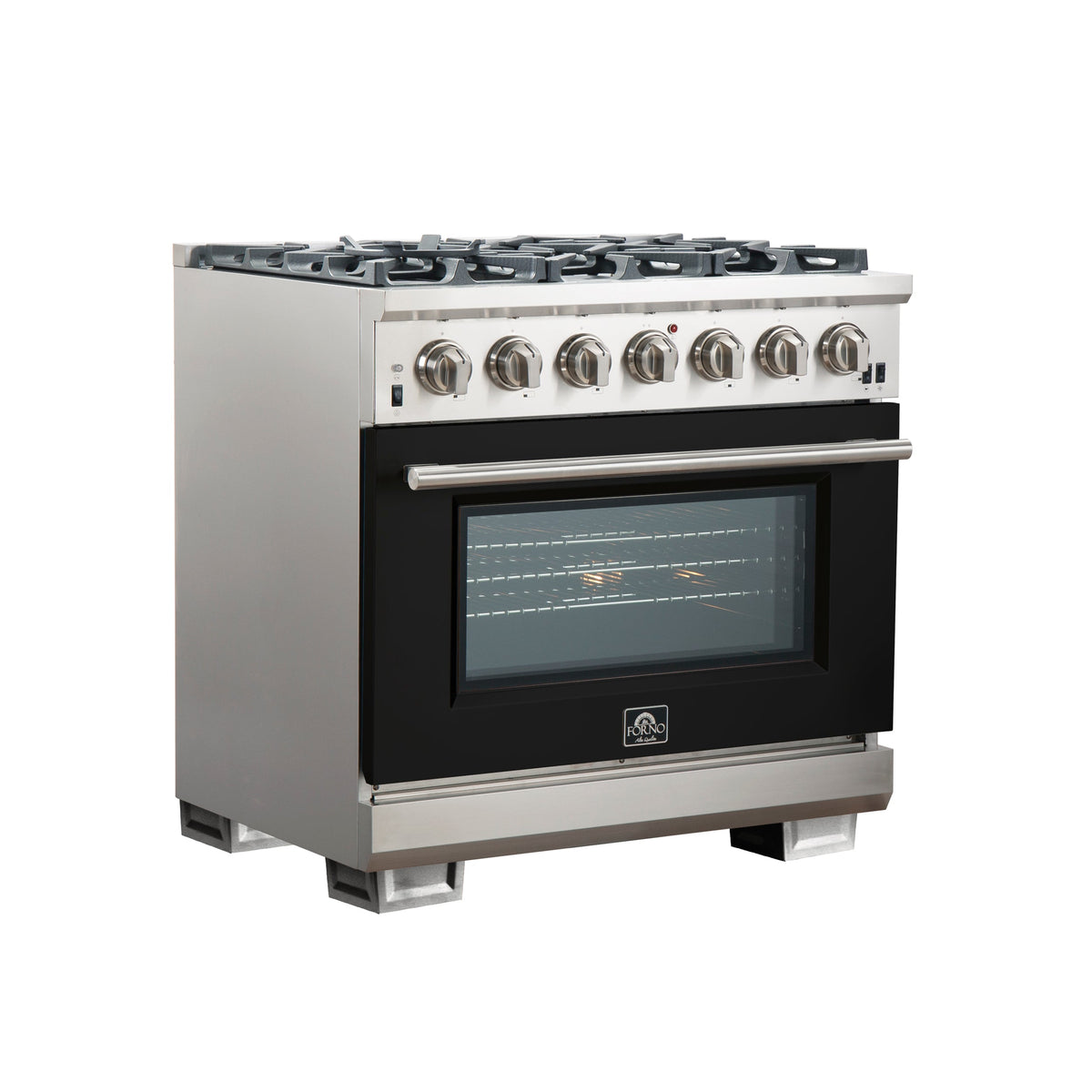 Forno Capriasca 36-Inch Gas Range FFSGS6260-36 – Black – Gas Range FFSGS6260 36BLK angle black door 2025 10 17