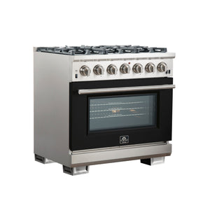 Forno Capriasca 36-Inch Gas Range FFSGS6260-36 – Black – Gas Range FFSGS6260 36BLK angle black door 2025 10 17