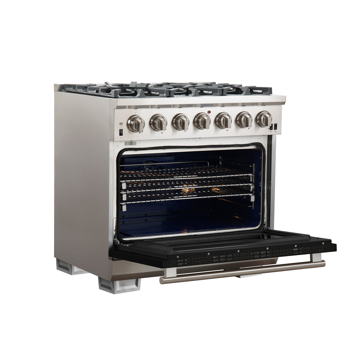Forno Capriasca 36-Inch Gas Range FFSGS6260-36 – Black – Gas Range FFSGS6260 36BLK angle open black door 2025 10 17