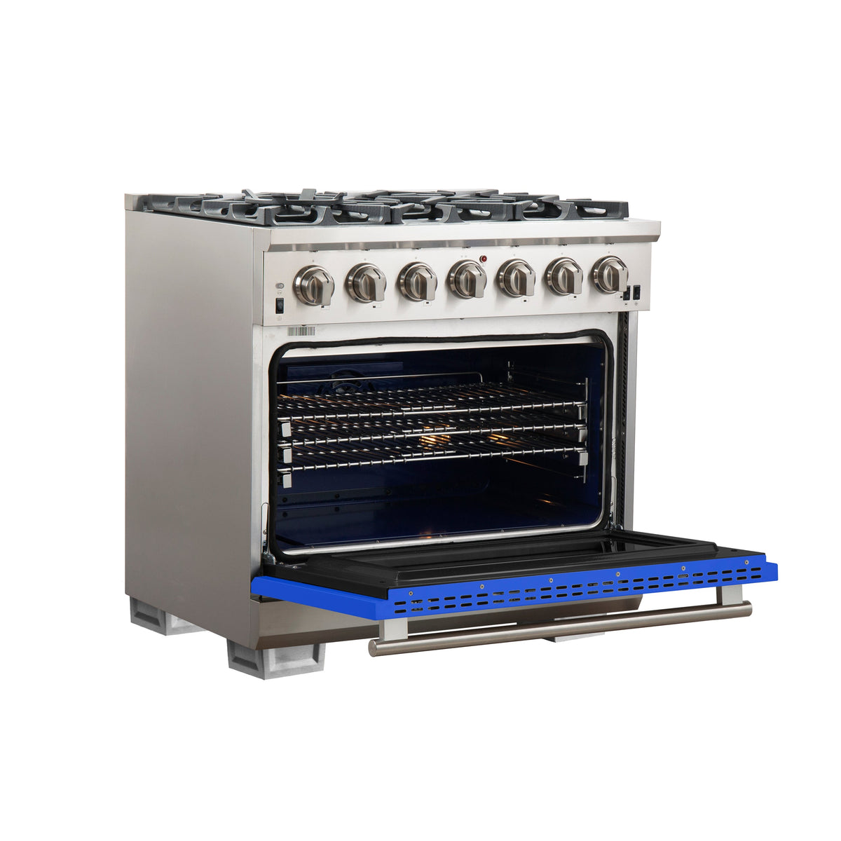 Forno Capriasca 36-Inch Gas Range FFSGS6260-36BLU – Stainless Steel – Gas Range FFSGS6260 36BLU angle open blue door 2025 10 17