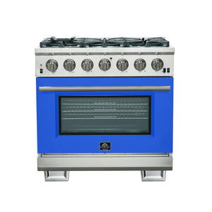 Forno Capriasca 36-Inch Gas Range FFSGS6260-36BLU – Stainless Steel – Gas Range FFSGS6260 36BLU front blue door 2025 10 17