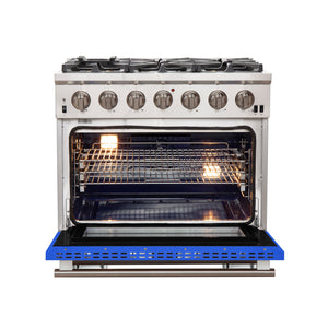 Forno Capriasca 36-Inch Gas Range FFSGS6260-36BLU – Stainless Steel – Gas Range FFSGS6260 36BLU front open blue door 2025 10 17