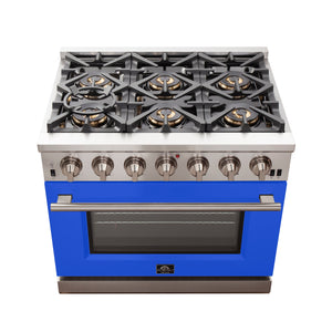 Forno Capriasca 36-Inch Gas Range FFSGS6260-36BLU – Stainless Steel – Gas Range FFSGS6260 36BLU top blue door 2025 10 17