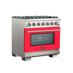 Forno Capriasca 36-Inch Gas Range FFSGS6260-36 – Red – Gas Range FFSGS6260 36RED angle red door 2025 10 17