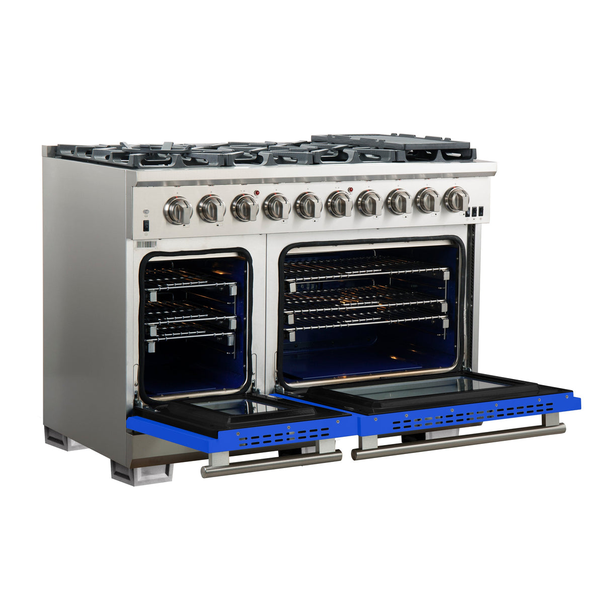 Forno Capriasca 48-Inch Gas Range FFSGS6260-48BLU – Stainless Steel – Gas Range FFSGS6260 48BLU angle open blue door 2025 10 17