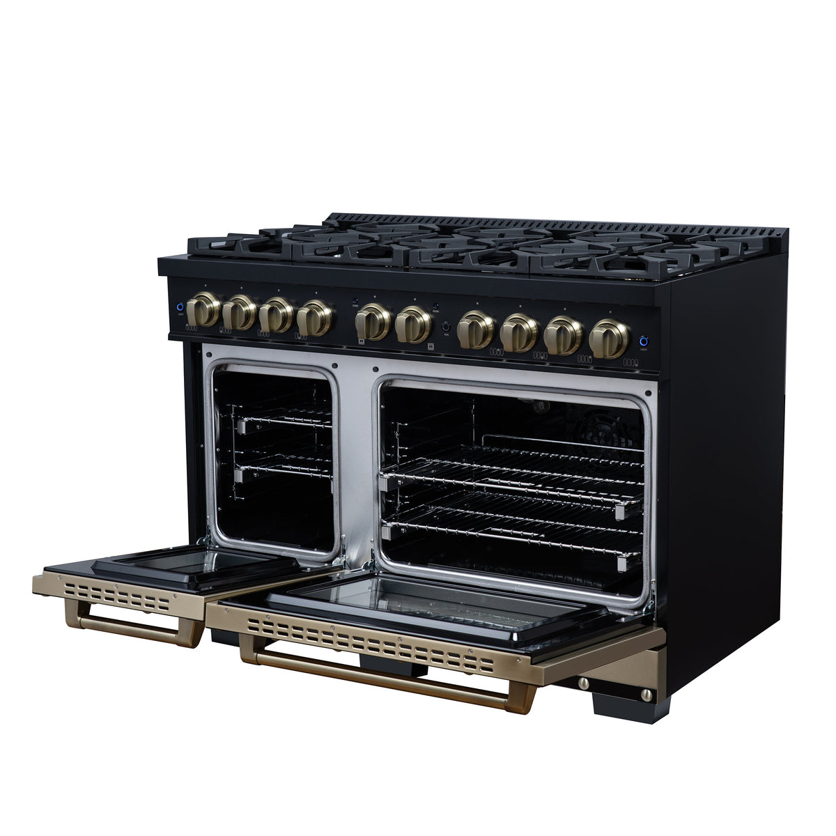 Forno Ambassador 48-Inch Gas Range FFSGS6299-48CPBLK – Black – Gas Range FFSGS6299 48CPBLK Right Angle Open 2026 05 01