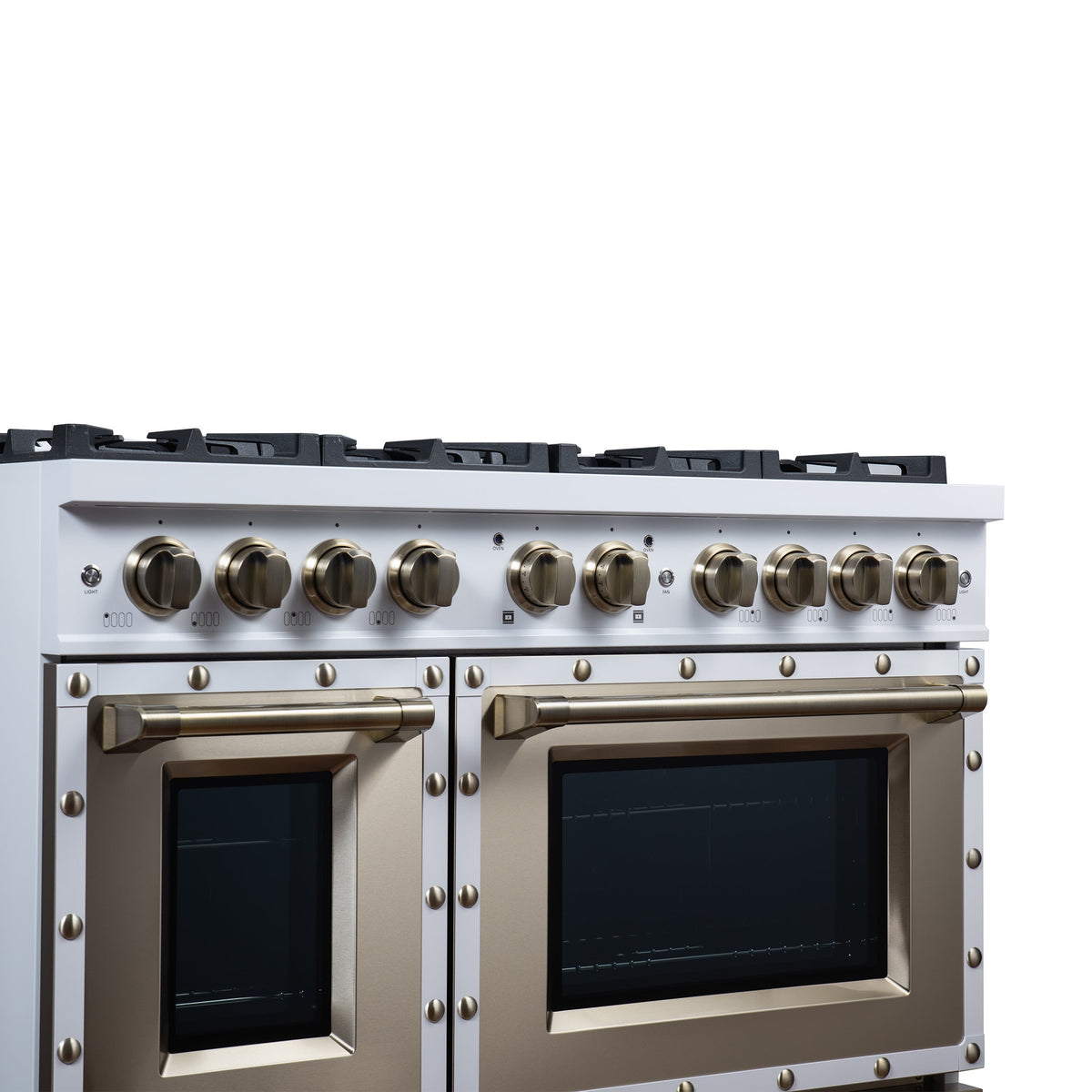 Forno Ambassador 48-Inch Gas Range FFSGS6299-48CPWHT – White – Gas Range FFSGS6299 48CPWHT Control Panel Left Angle 2026 05 01