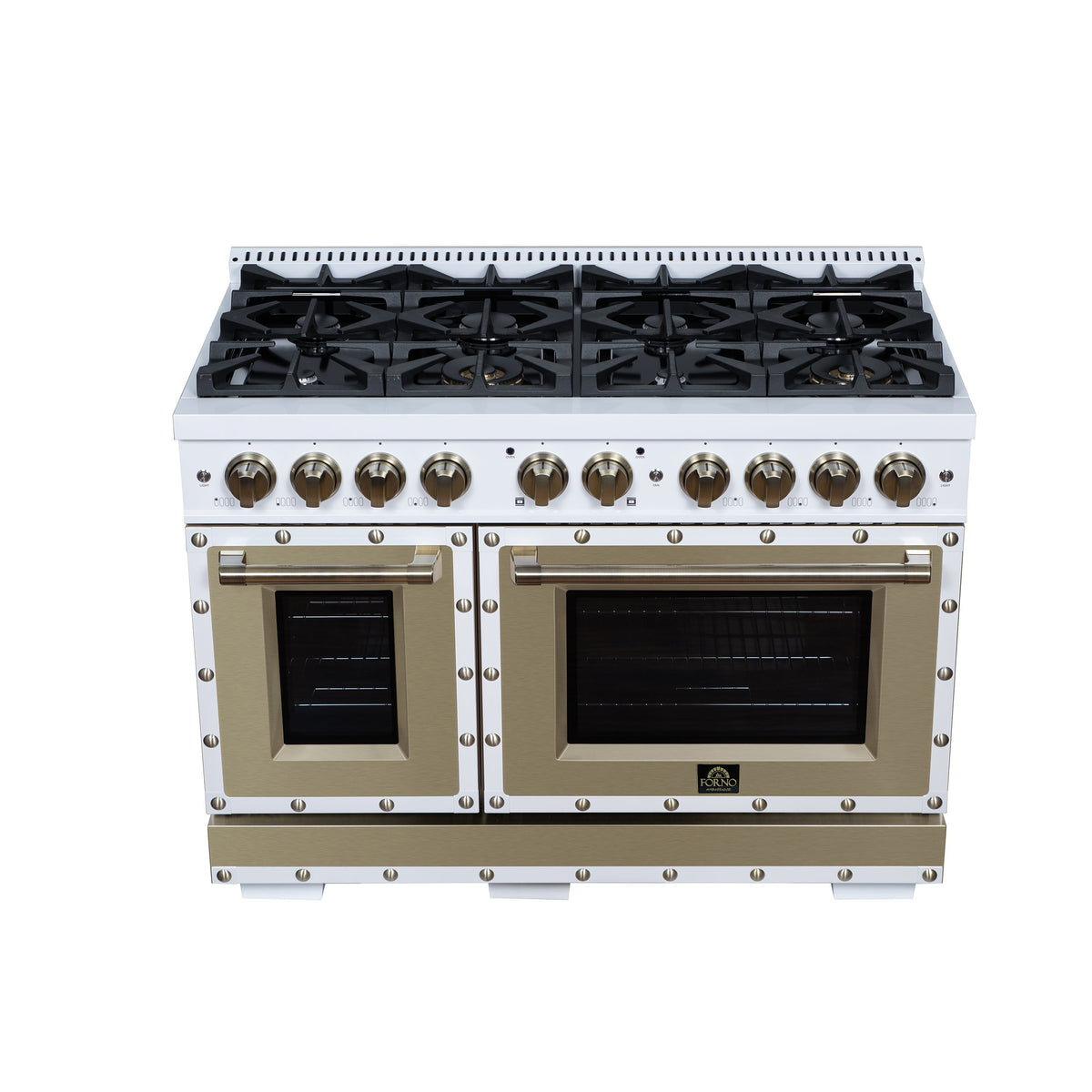 Forno Ambassador 48-Inch Gas Range FFSGS6299-48CPWHT – White – Gas Range FFSGS6299 48CPWHT Cooktop Front 2026 05 01