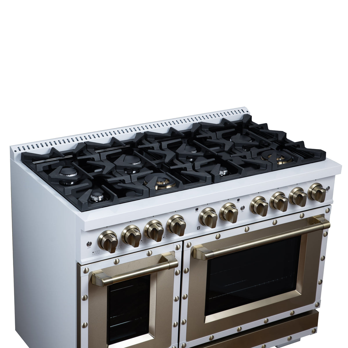 Forno Ambassador 48-Inch Gas Range FFSGS6299-48CPWHT – White – Gas Range FFSGS6299 48CPWHT Cooktop Left Angle 2026 05 01