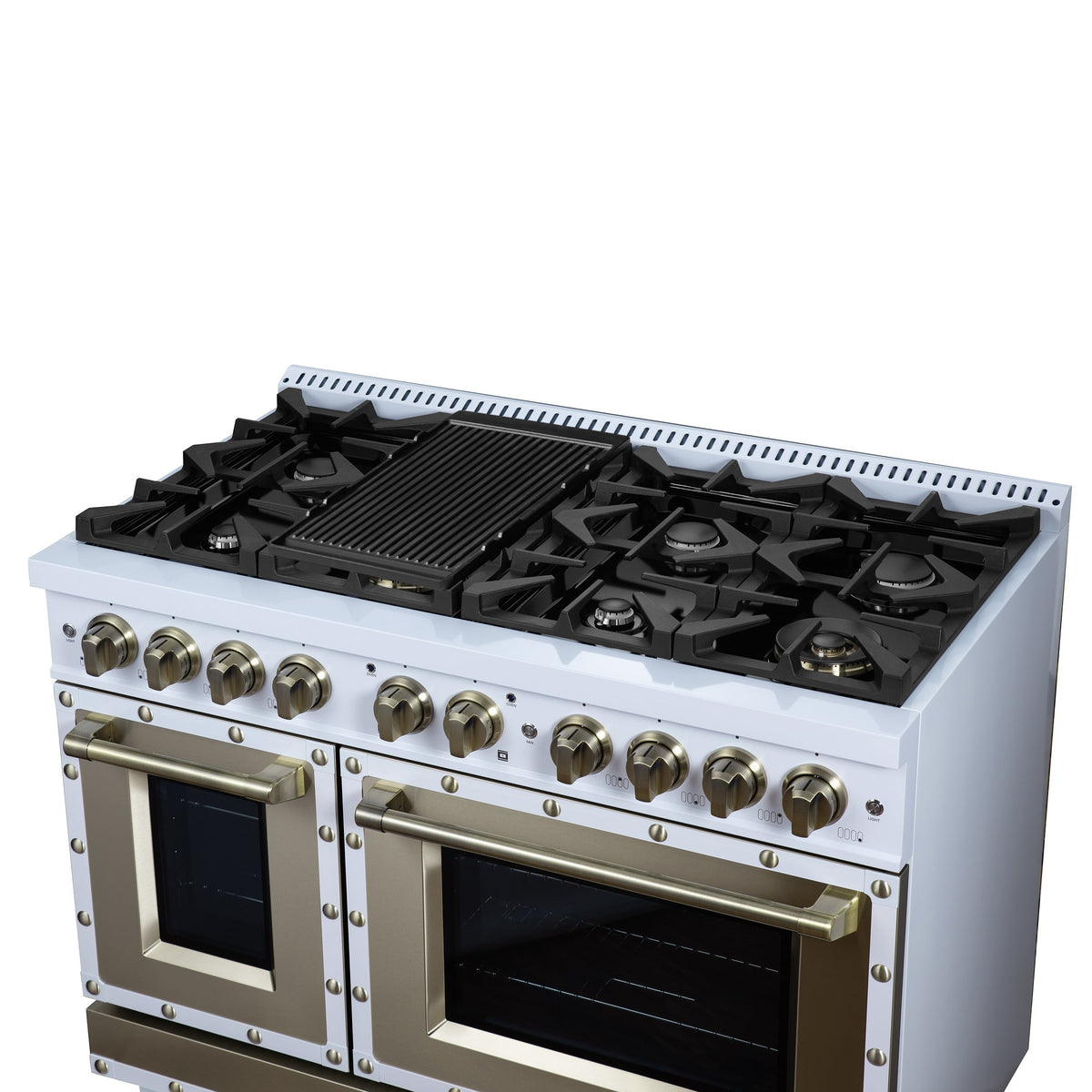Forno Ambassador 48-Inch Gas Range FFSGS6299-48CPWHT – White – Gas Range FFSGS6299 48CPWHT Cooktop 2Bgriddle Right Angle 2026 05 01