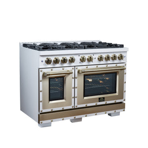 Forno Ambassador 48-Inch Gas Range FFSGS6299-48CPWHT – White – Gas Range FFSGS6299 48CPWHT Left Angle 2026 05 01