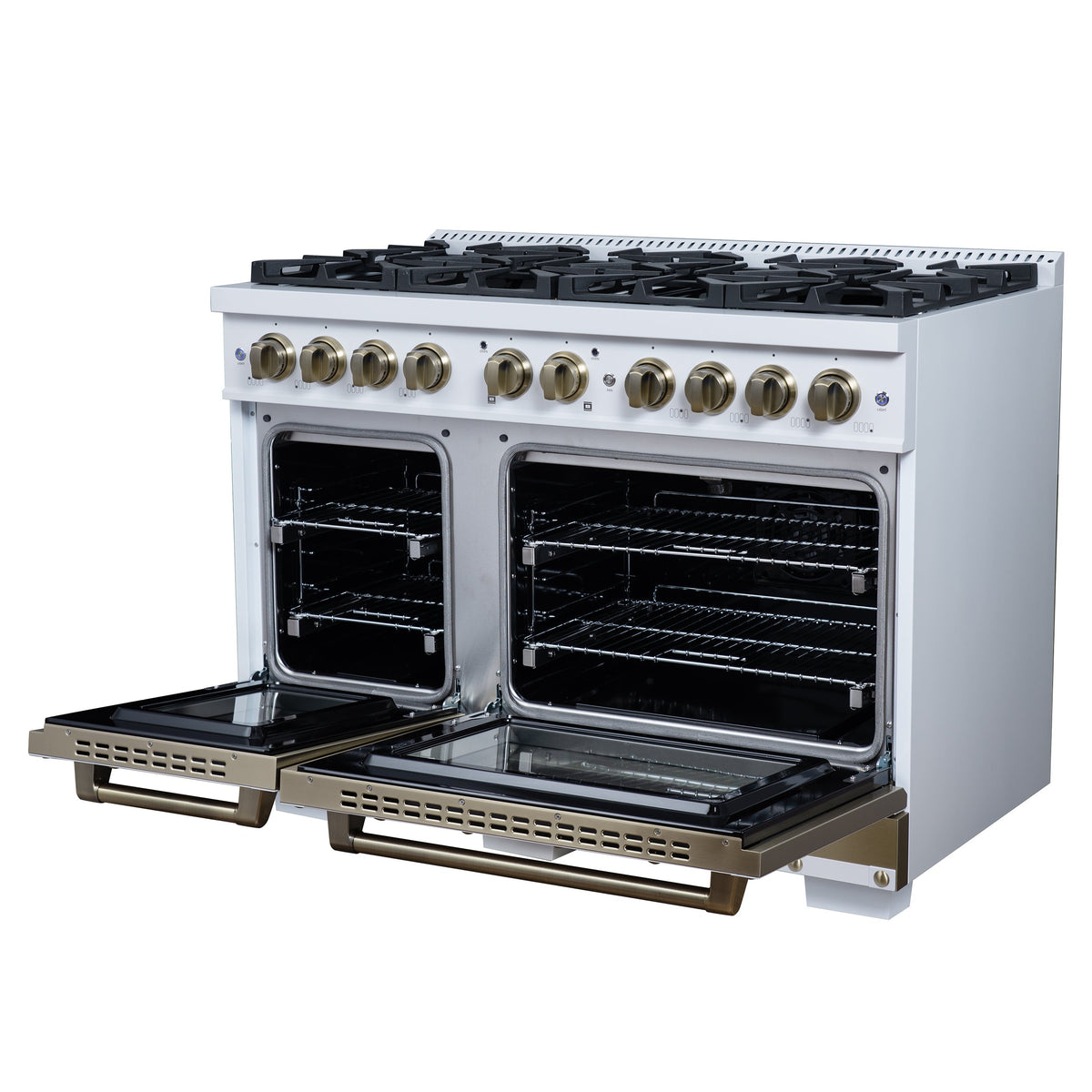 Forno Ambassador 48-Inch Gas Range FFSGS6299-48CPWHT – White – Gas Range FFSGS6299 48CPWHT Right Angle Open 2026 05 01