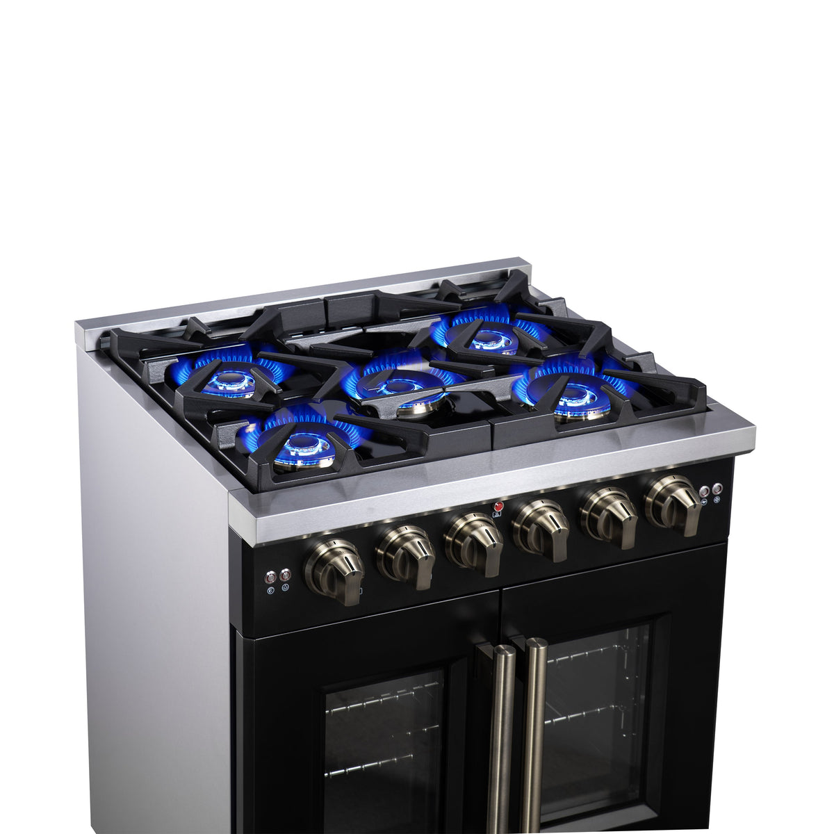Forno Capriasca 30-Inch Gas Range FFSGS6460-30 – Black – Gas Range FFSGS6460 30BLK Cooktop Left Angle 2025 08 04