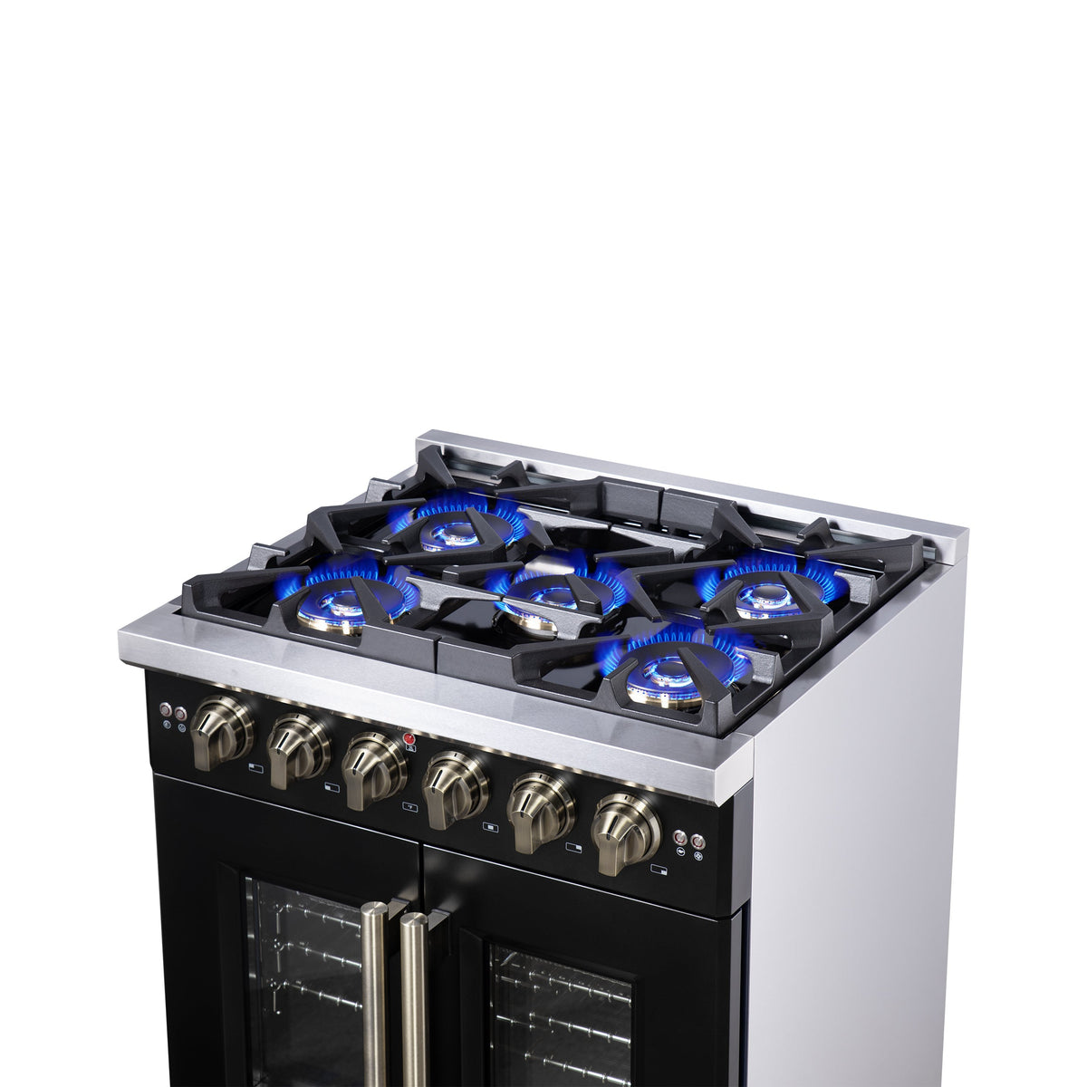 Forno Capriasca 30-Inch Gas Range FFSGS6460-30 – Black – Gas Range FFSGS6460 30BLK Cooktop Right Angle 2025 08 04