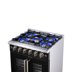 Forno Capriasca 30-Inch Gas Range FFSGS6460-30 – Black – Gas Range FFSGS6460 30BLK Cooktop Right Angle 2025 08 04