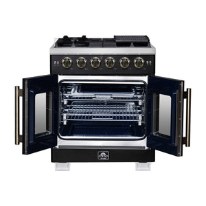 Forno Capriasca 30-Inch Gas Range FFSGS6460-30 – Black – Gas Range FFSGS6460 30BLK Front Opened 2025 08 04