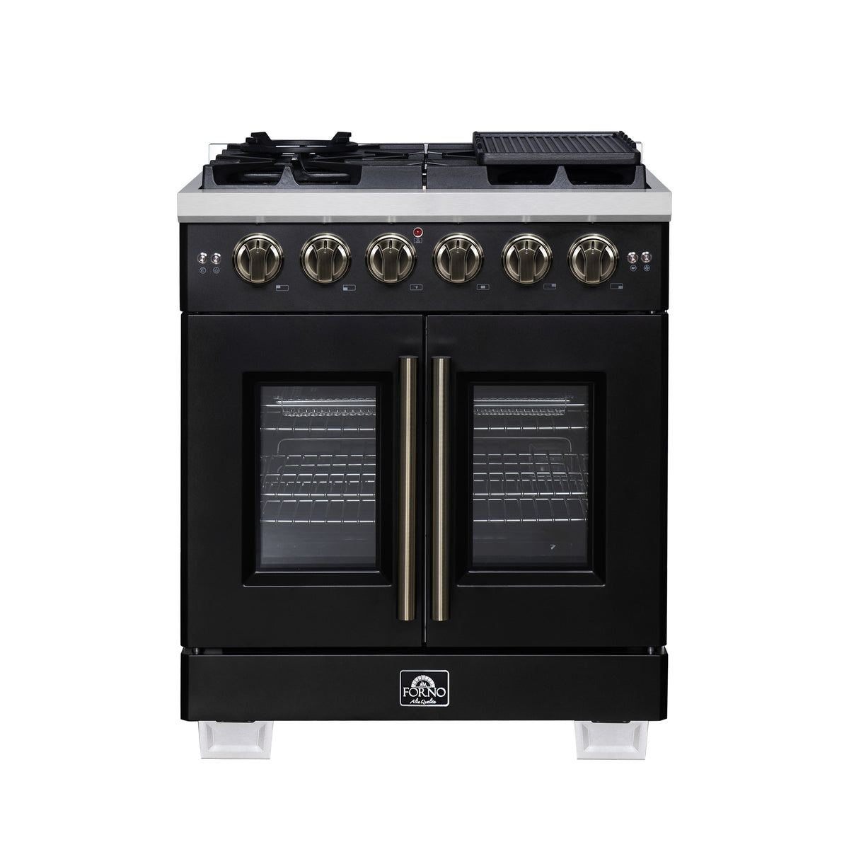 Forno Capriasca 30-Inch Gas Range FFSGS6460-30 – Black – Gas Range FFSGS6460 30BLK Front 2025 08 04