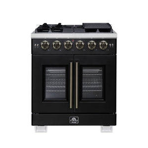 Forno Capriasca 30-Inch Gas Range FFSGS6460-30 – Black – Gas Range FFSGS6460 30BLK Front 2025 08 04
