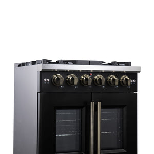 Forno Capriasca 30-Inch Gas Range FFSGS6460-30 – Black – Gas Range FFSGS6460 30BLK Left Angle Close Up 2 2025 08 04