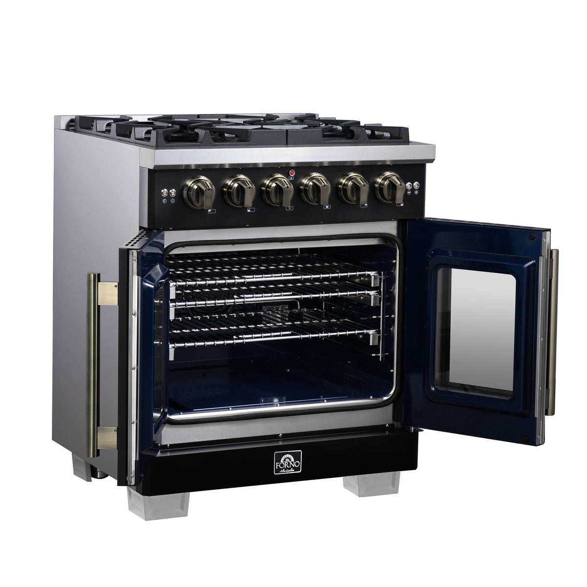 Forno Capriasca 30-Inch Gas Range FFSGS6460-30 – Black – Gas Range FFSGS6460 30BLK Left Side Opened 2025 08 04