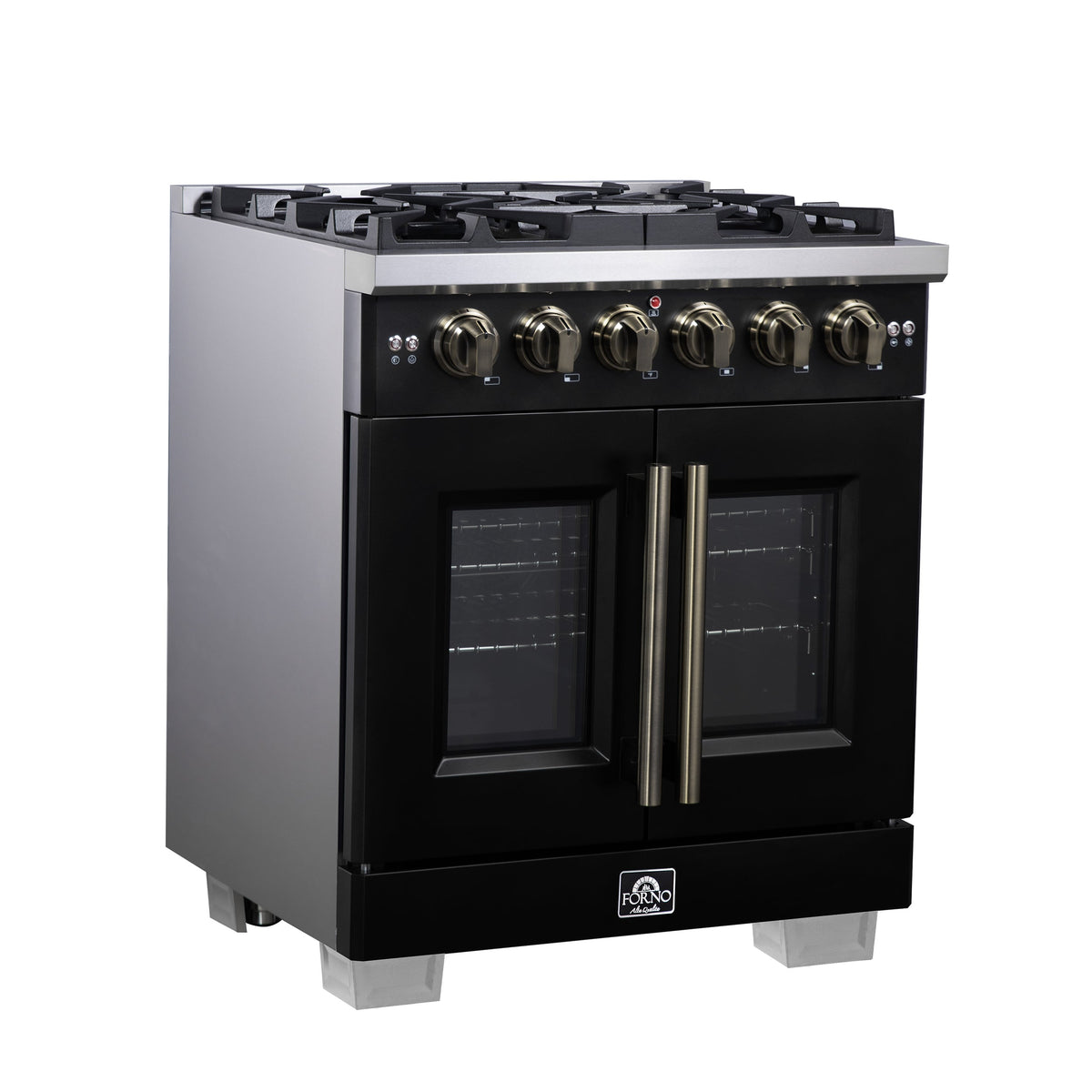 Forno Capriasca 30-Inch Gas Range FFSGS6460-30 – Black – Gas Range FFSGS6460 30BLK Left Side 2025 08 04