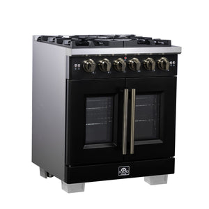 Forno Capriasca 30-Inch Gas Range FFSGS6460-30 – Black – Gas Range FFSGS6460 30BLK Left Side 2025 08 04
