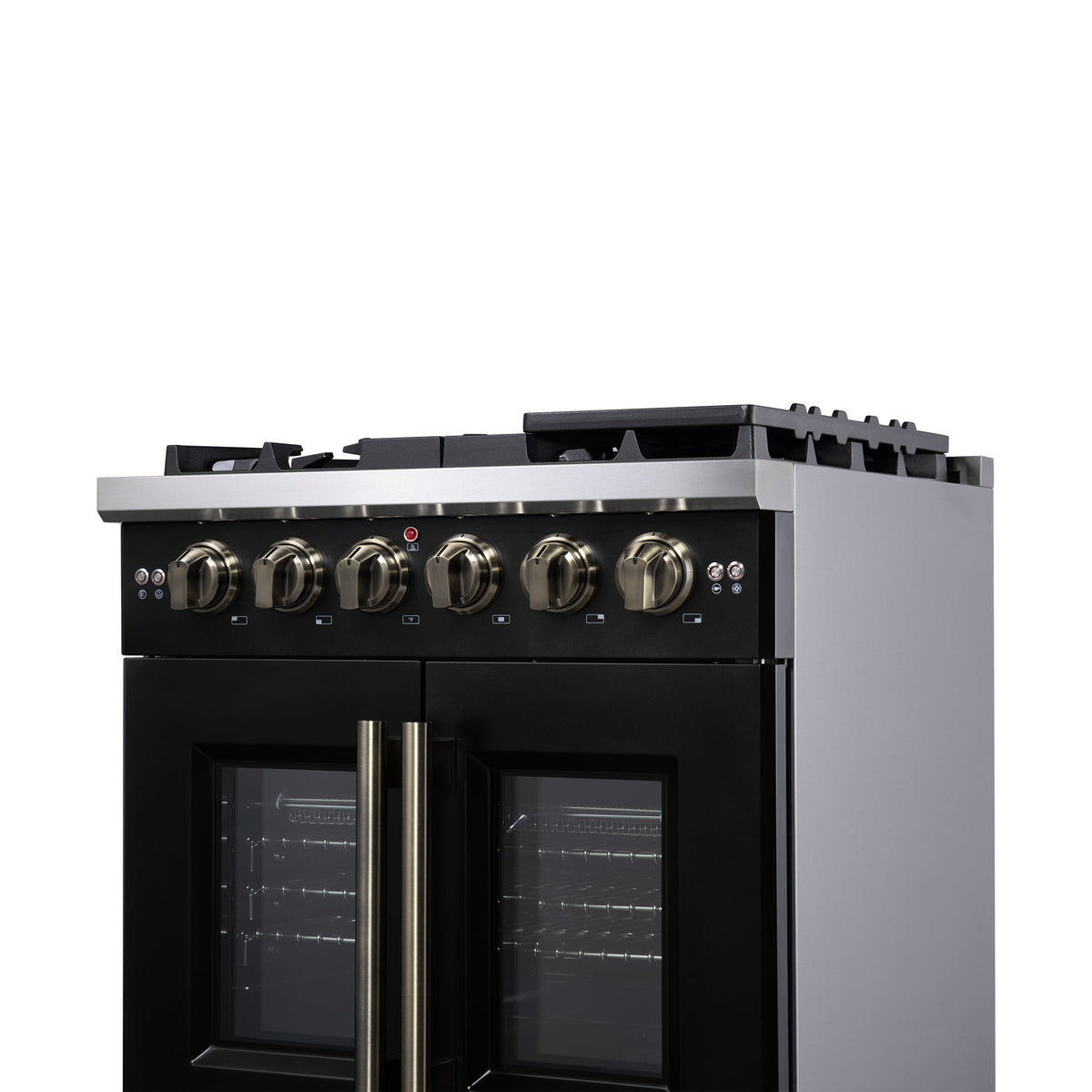 Forno Capriasca 30-Inch Gas Range FFSGS6460-30 – Black – Gas Range FFSGS6460 30BLK Right Angle Close Up 2 2025 08 04