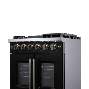 Forno Capriasca 30-Inch Gas Range FFSGS6460-30 – Black – Gas Range FFSGS6460 30BLK Right Angle Close Up 2 2025 08 04
