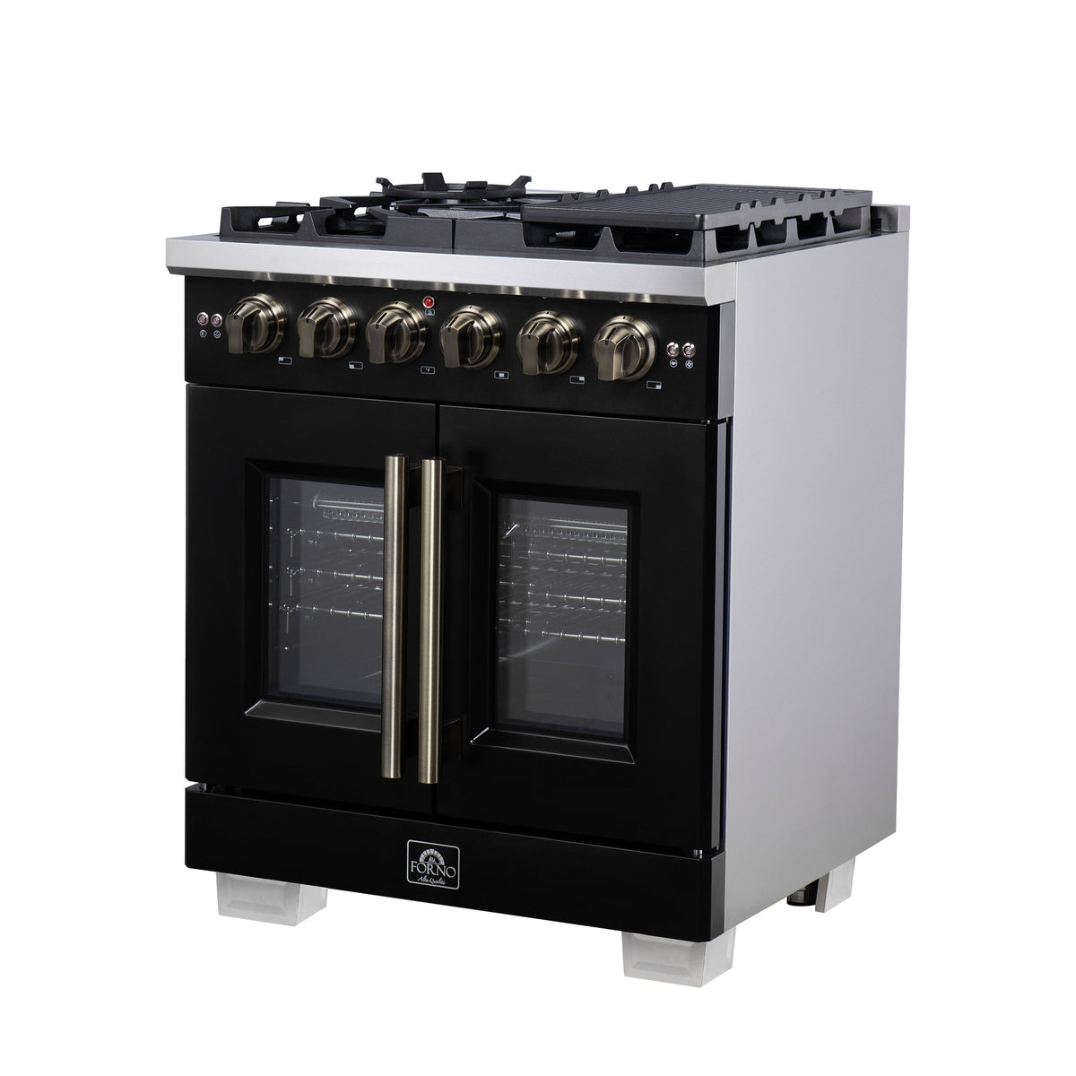 Forno Capriasca 30-Inch Gas Range FFSGS6460-30 – Black – Gas Range FFSGS6460 30BLK Right Angle 2025 08 04