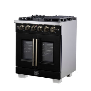 Forno Capriasca 30-Inch Gas Range FFSGS6460-30 – Black – Gas Range FFSGS6460 30BLK Right Angle 2025 08 04