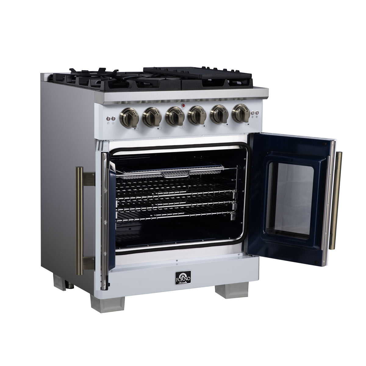 Forno Capriasca 30-Inch Gas Range FFSGS6460-30 – White – Gas Range FFSGS6460 30WHT Left Side Opened 2025 08 04