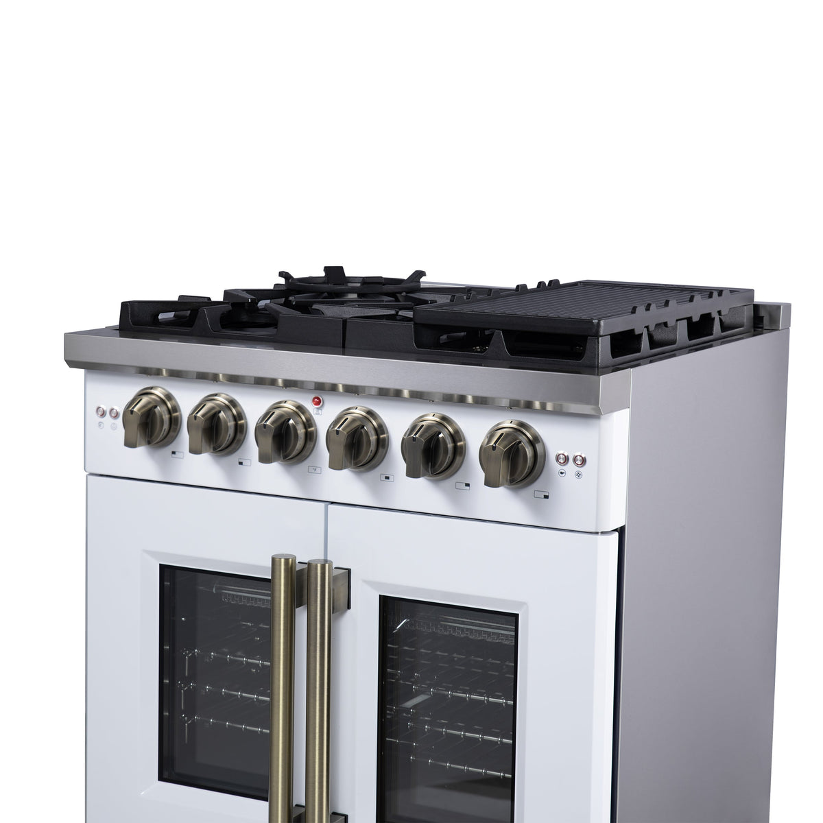 Forno Capriasca 30-Inch Gas Range FFSGS6460-30 – White – Gas Range FFSGS6460 30WHT Right Side Close Up 2025 08 04