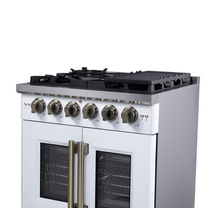 Forno Capriasca 30-Inch Gas Range FFSGS6460-30 – White – Gas Range FFSGS6460 30WHT Right Side Close Up 2025 08 04