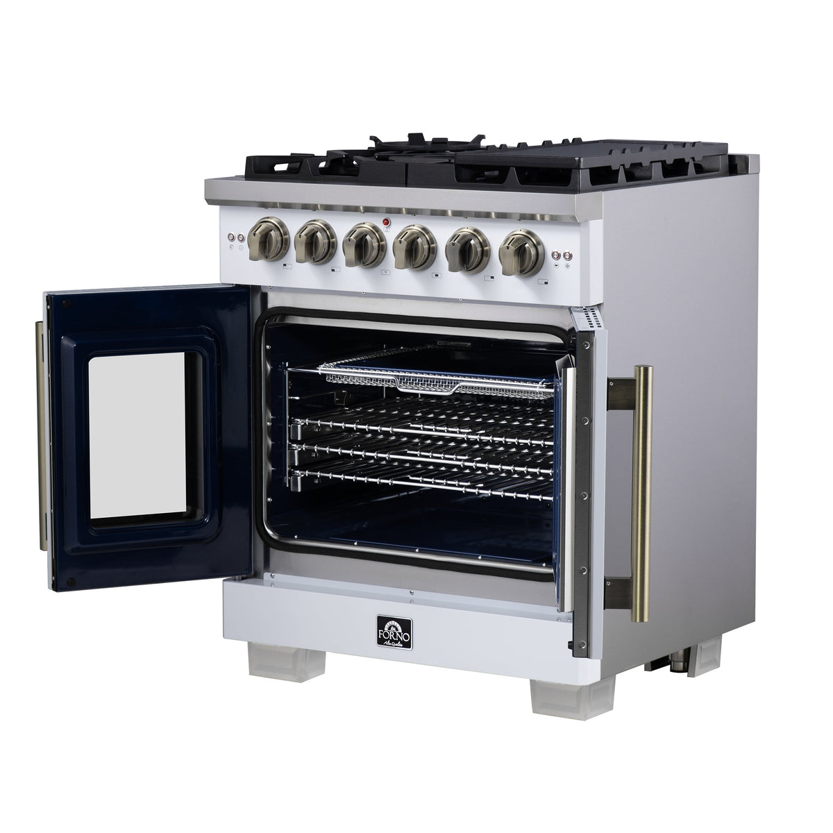 Forno Capriasca 30-Inch Gas Range FFSGS6460-30 – White – Gas Range FFSGS6460 30WHT Right Side Opened 2025 08 04