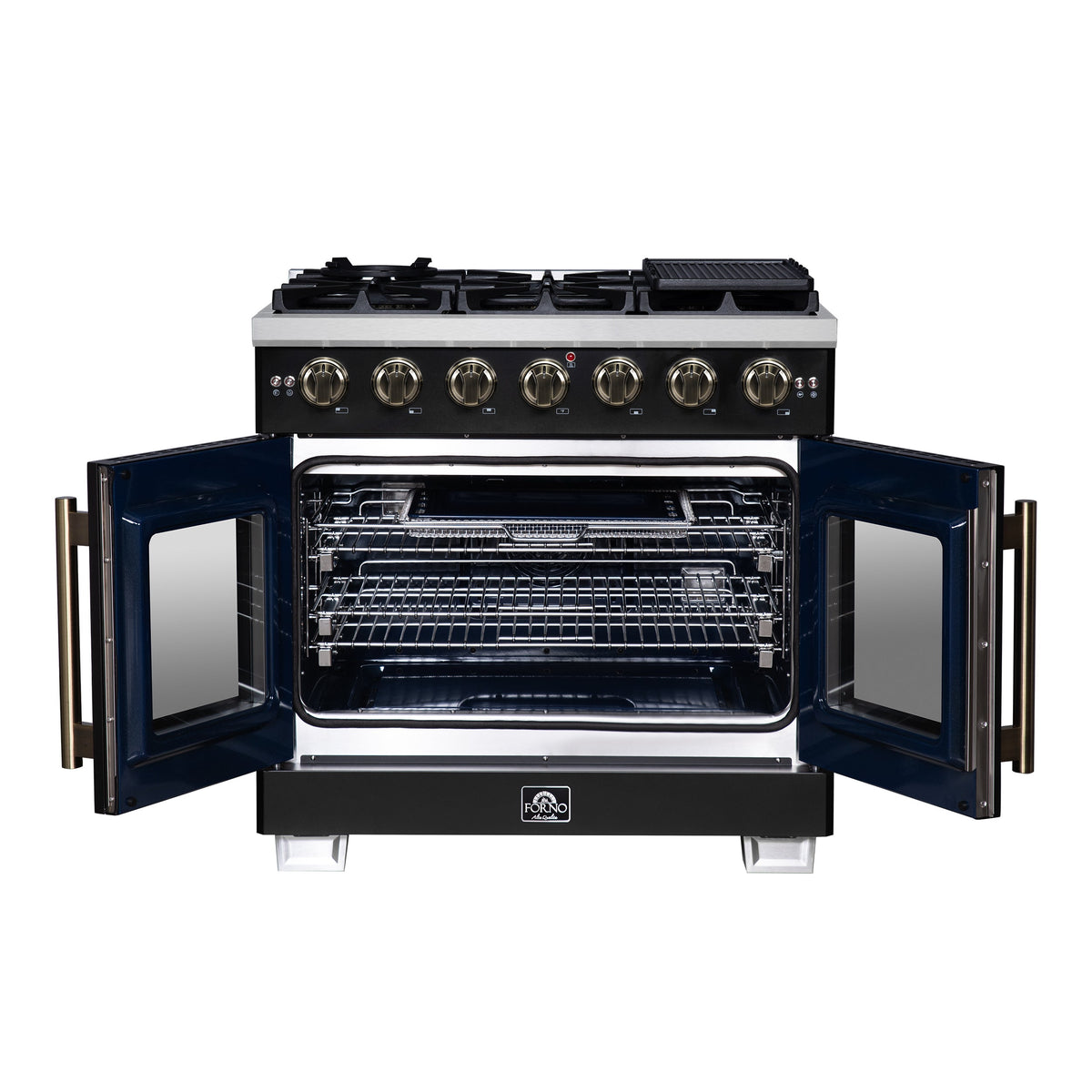 Forno Capriasca 36-Inch Gas Range FFSGS6460-36 – Black – Gas Range FFSGS6460 36BLK Front Opened 2025 08 04