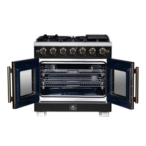 Forno Capriasca 36-Inch Gas Range FFSGS6460-36 – Black – Gas Range FFSGS6460 36BLK Front Opened 2025 08 04