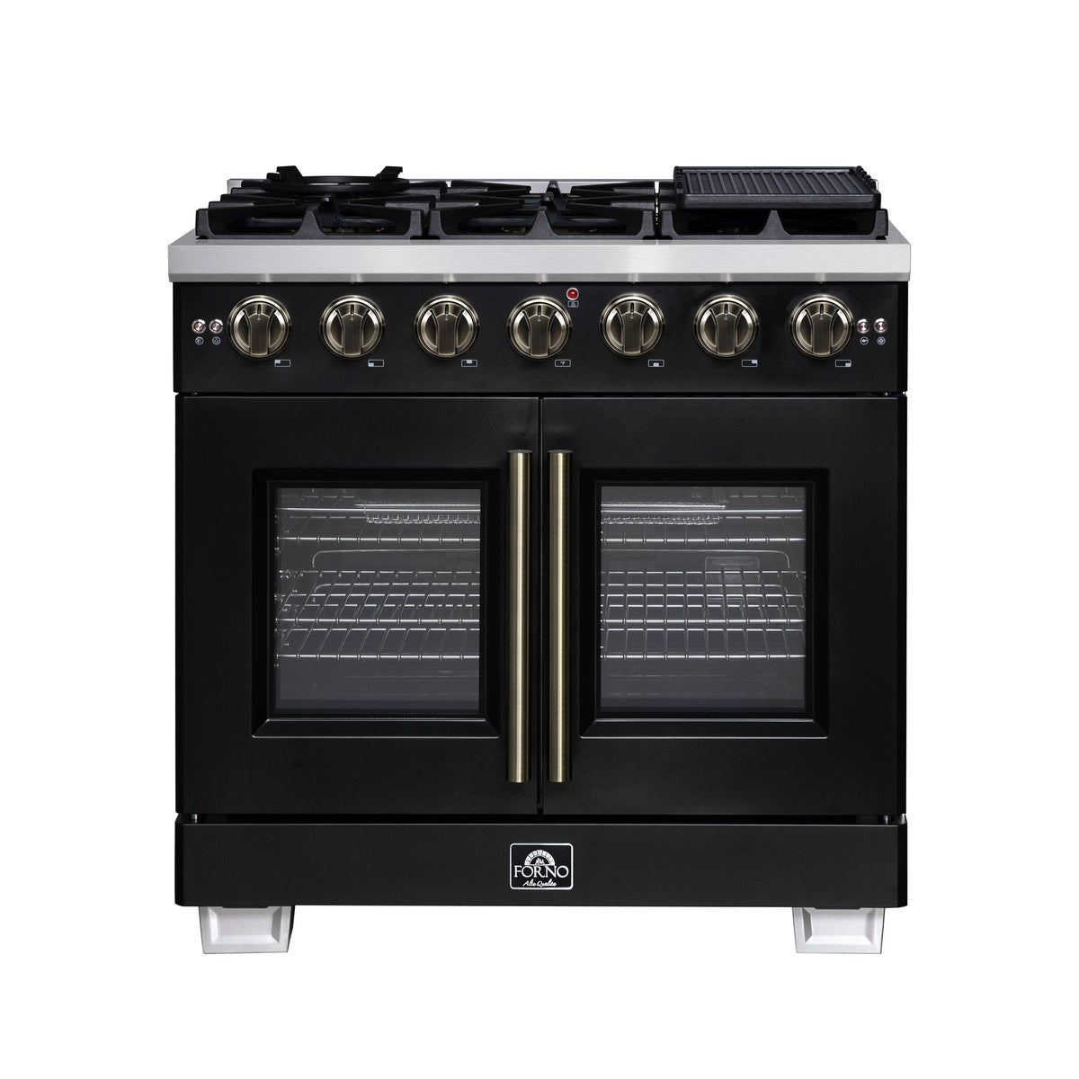 Forno Capriasca 36-Inch Gas Range FFSGS6460-36 – Black – Gas Range FFSGS6460 36BLK Front 2025 08 04