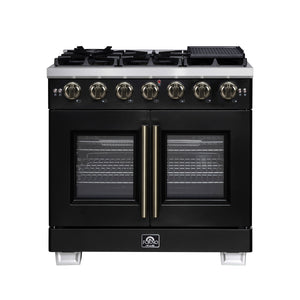 Forno Capriasca 36-Inch Gas Range FFSGS6460-36 – Black – Gas Range FFSGS6460 36BLK Front 2025 08 04