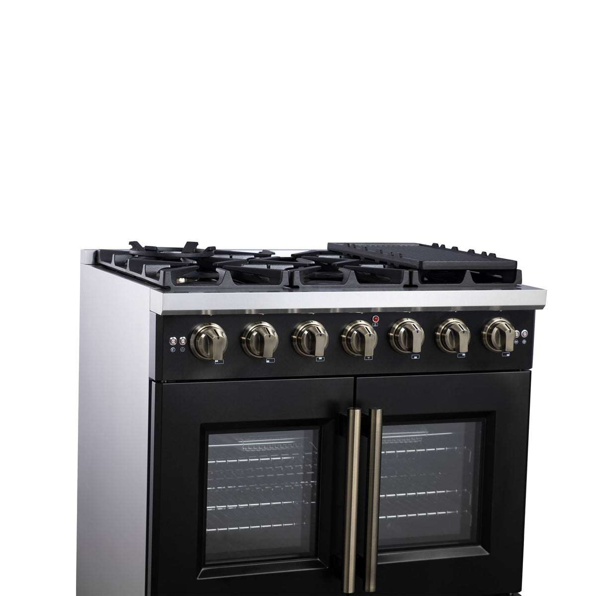 Forno Capriasca 36-Inch Gas Range FFSGS6460-36 – Black – Gas Range FFSGS6460 36BLK Left Side Close Up 2025 08 04