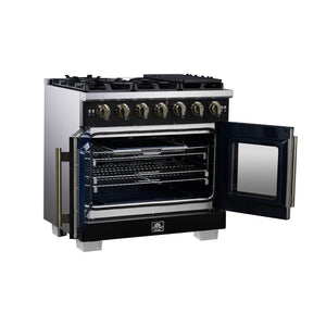 Forno Capriasca 36-Inch Gas Range FFSGS6460-36 – Black – Gas Range FFSGS6460 36BLK Left Side Opened 2025 08 04