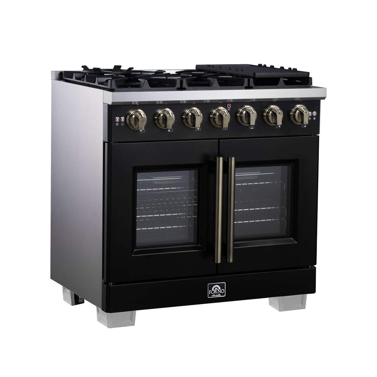 Forno Capriasca 36-Inch Gas Range FFSGS6460-36 – Black – Gas Range FFSGS6460 36BLK Left Side 2025 08 04