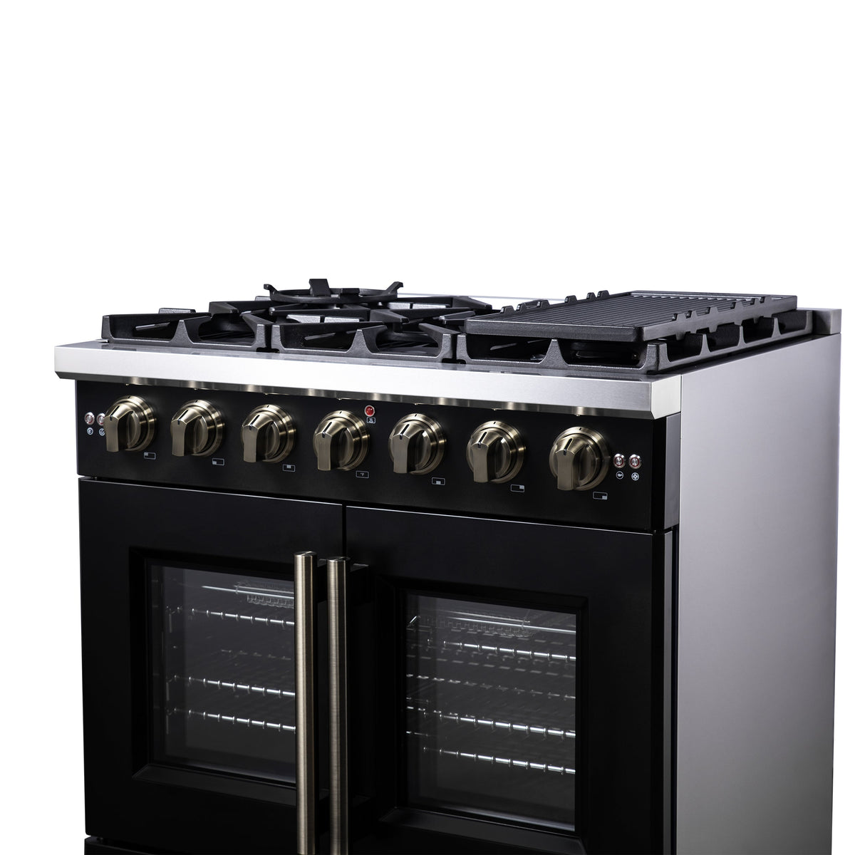 Forno Capriasca 36-Inch Gas Range FFSGS6460-36 – Black – Gas Range FFSGS6460 36BLK Right Side Close Up 2025 08 04