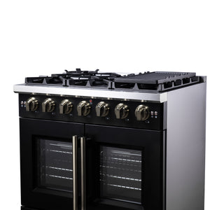 Forno Capriasca 36-Inch Gas Range FFSGS6460-36 – Black – Gas Range FFSGS6460 36BLK Right Side Close Up 2025 08 04