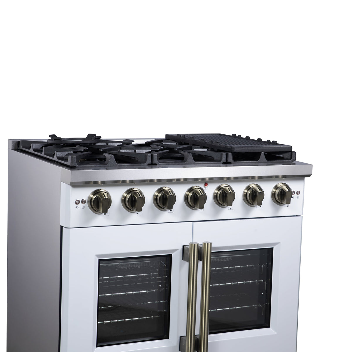 Forno Capriasca 36-Inch Gas Range FFSGS6460-36 – White – Gas Range FFSGS6460 36WHT Left Angle Close Up 2025 08 04