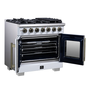 Forno Capriasca 36-Inch Gas Range FFSGS6460-36 – White – Gas Range FFSGS6460 36WHT Left Angle Opened 2025 08 04