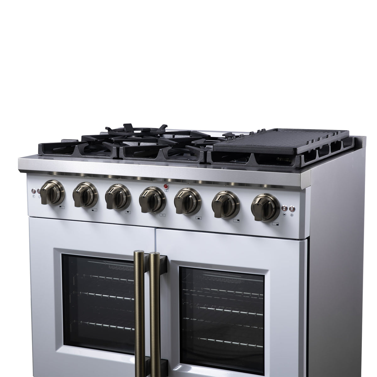 Forno Capriasca 36-Inch Gas Range FFSGS6460-36 – White – Gas Range FFSGS6460 36WHT Right Angle Close Up 2025 08 04